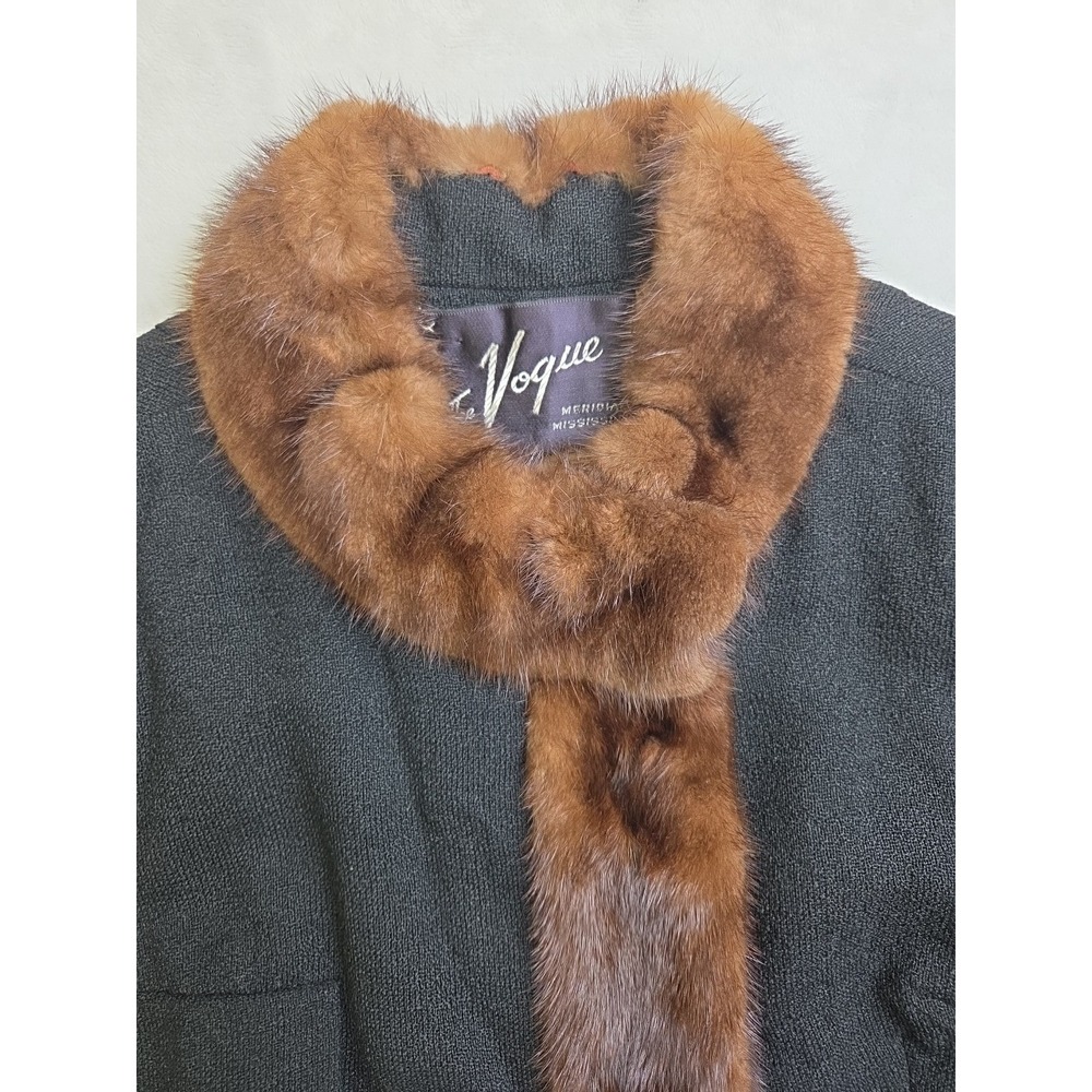 Vtg 1950s Dan Millstein Paris New‎ York Fur Trim Black Knit Women's Jacket M